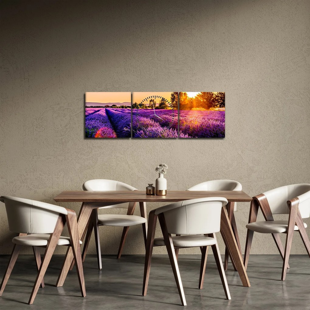 Tablou cu câmp de lavandă (cu ceas) (90x30 cm)