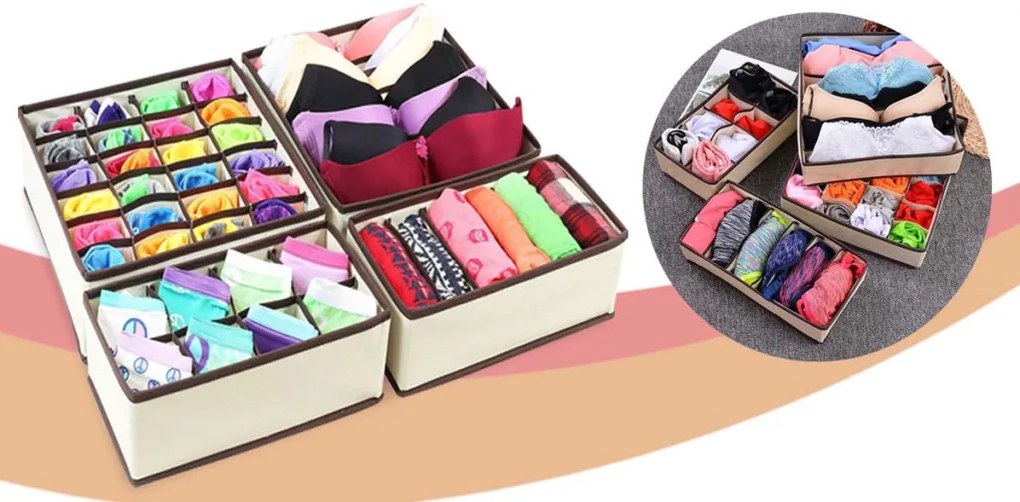 Set organizator pentru lenjerie de corp, 4 piese - bej