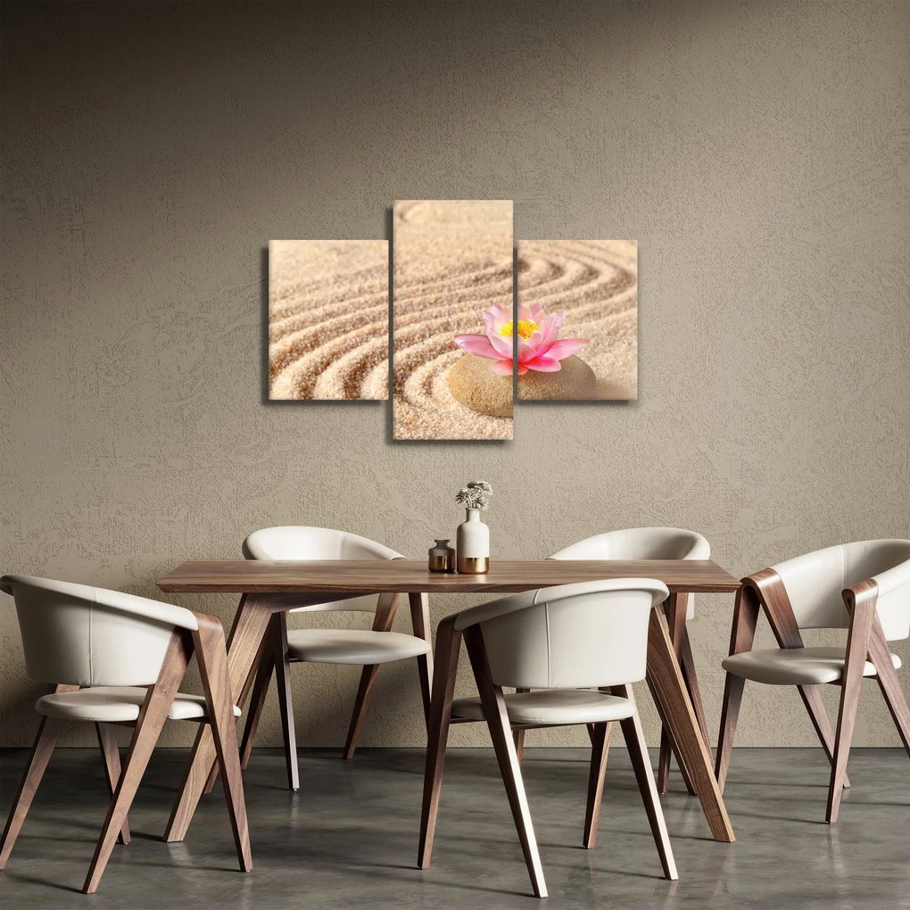 Tablou cu piatră și floare pe nisip (90x60 cm)