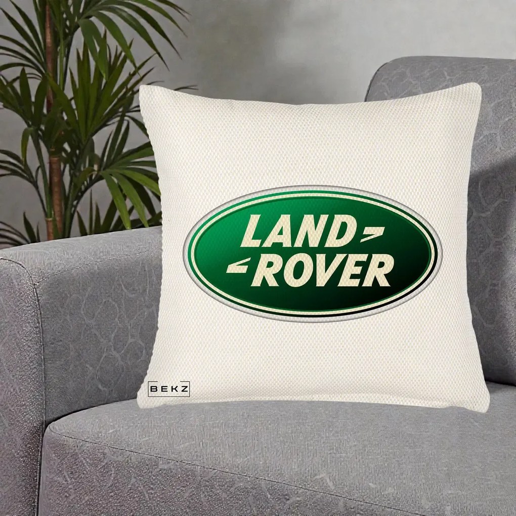 Perna Personalizata cu emblema Land Rover, 40x40 cm, Crem Reliefat, Husa Detasabila, Perna Inclusa, BEKZ®