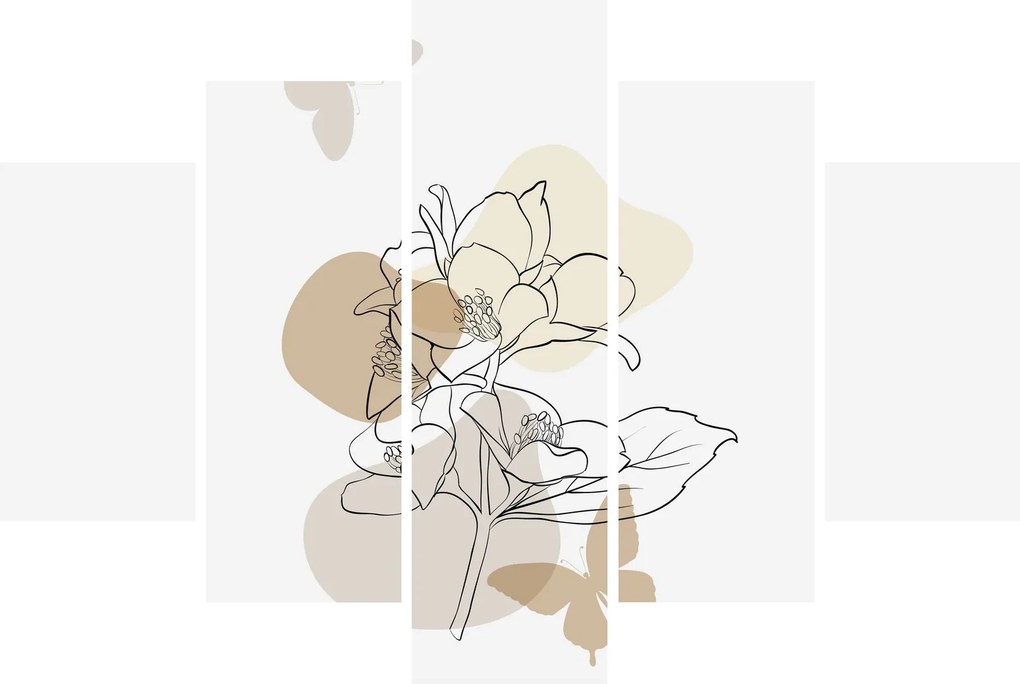 Tablou - Flori bej cu fluture N⁰1 (150x105 cm)