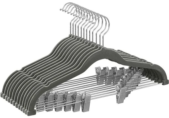 Set De 12 Umerase Din Catifea Cu Cleme Reglabile, Gri, 42.5 Cm