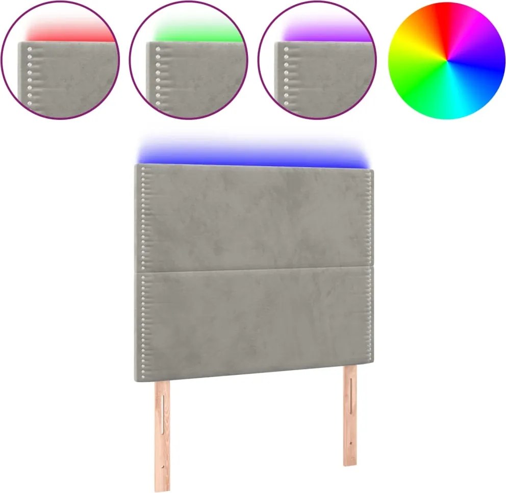 vidaXL Tăblie de pat cu LED, gri deschis, 100x5x118/128 cm, catifea