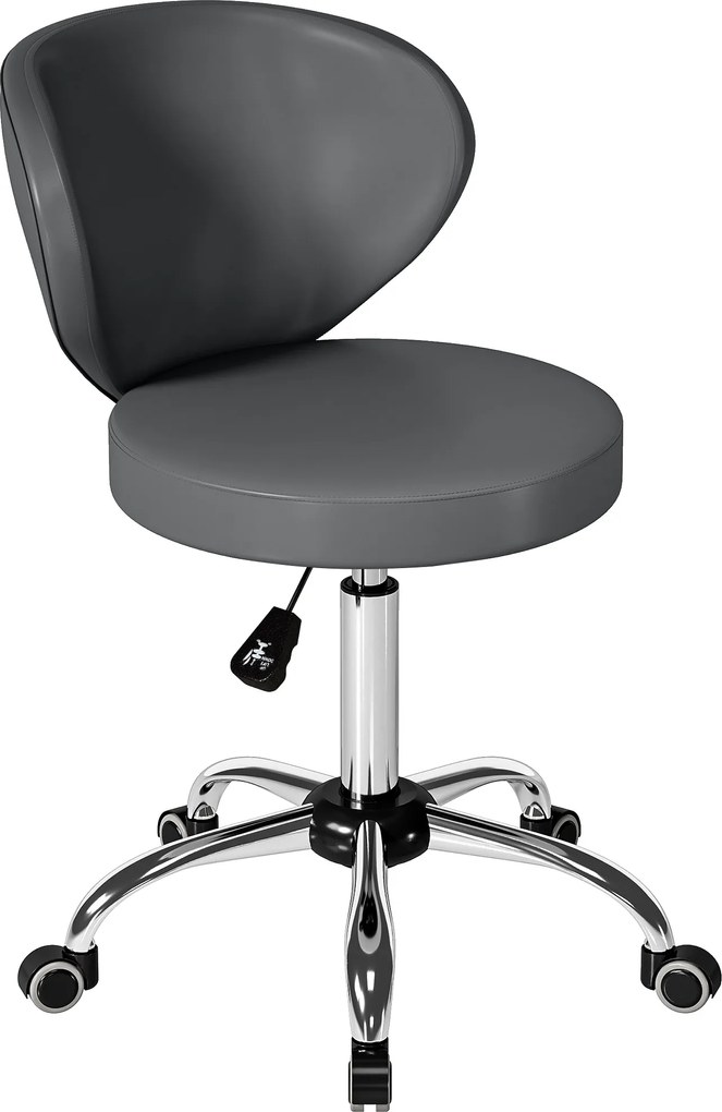 HOMCOM Taburet cu roți, taburet de masaj din PU cu înălțime reglabilă 73-88 cm și spătar, pivotant 360°, gri | Aosom Romania