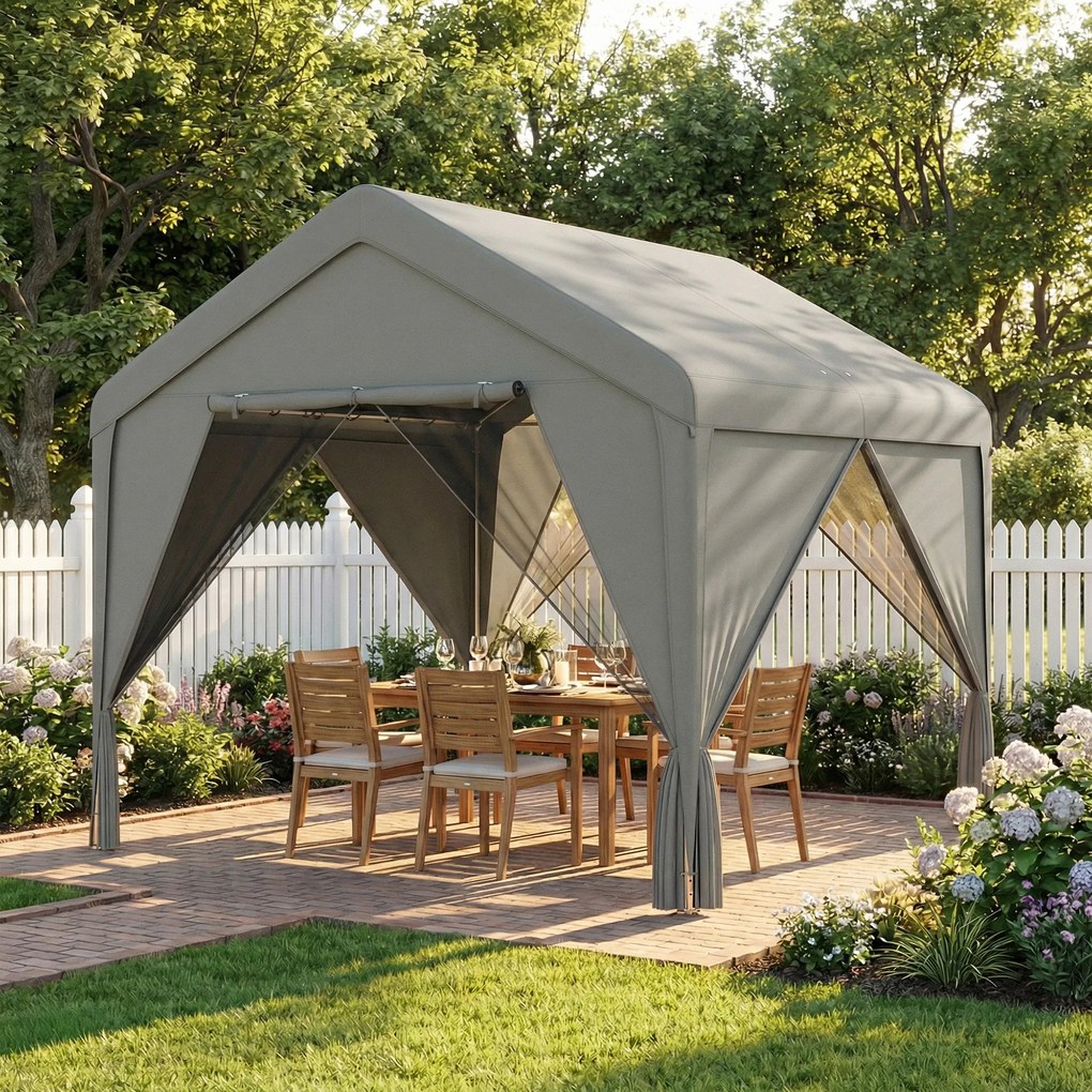 Outsunny Tonelă de grădină pavilion de grădină impermeabil structură robustă din oțel galvanizat cu acoperiș în două ape 3x3m gri | Aosom Romania