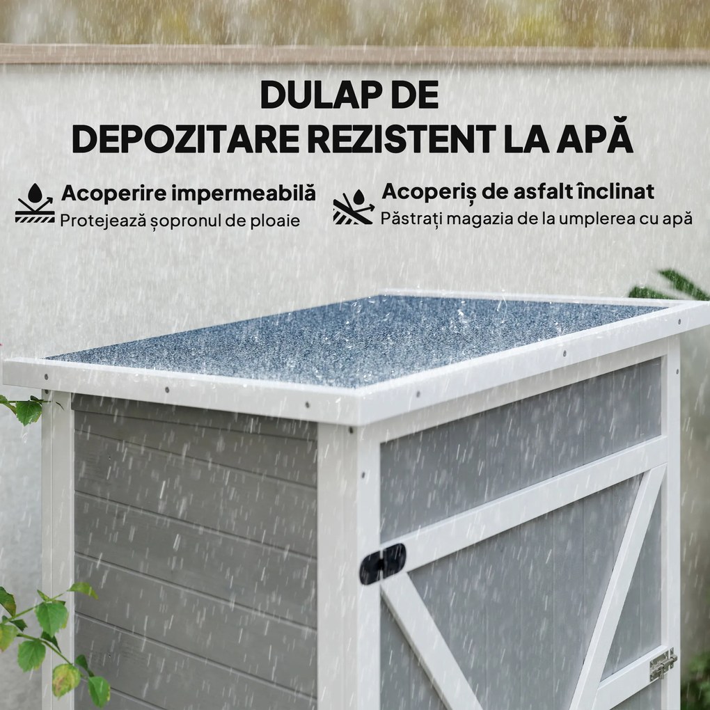 Outsunny Casuta de Gradina din Lemn, sopron cu Acoperis Impermeabil, magazie pentru Unelte de Exterior cu 2 Etajere | Aosom Romania