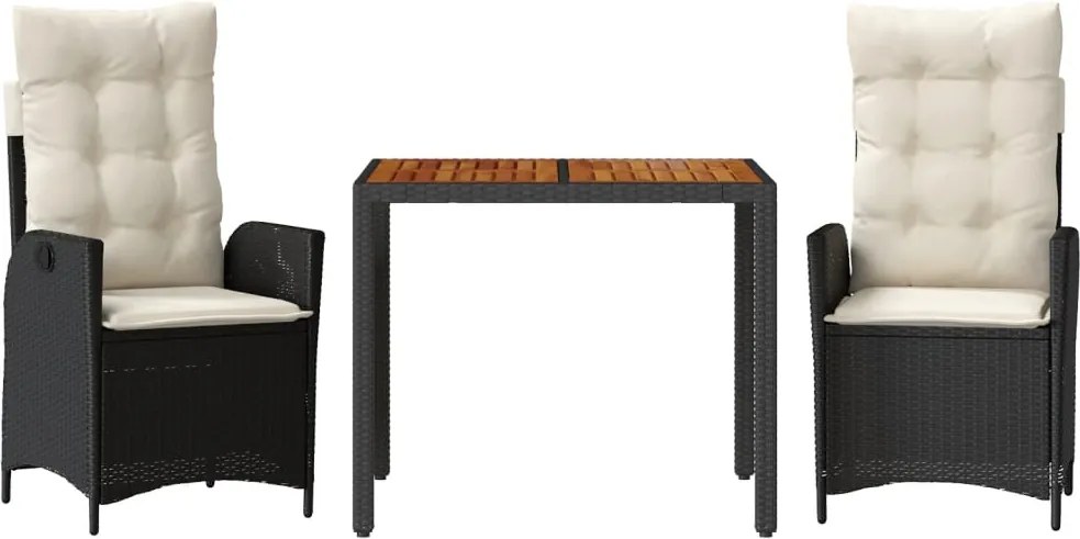 vidaXL Set mobilier de grădină cu perne, 3 piese, negru, poliratan