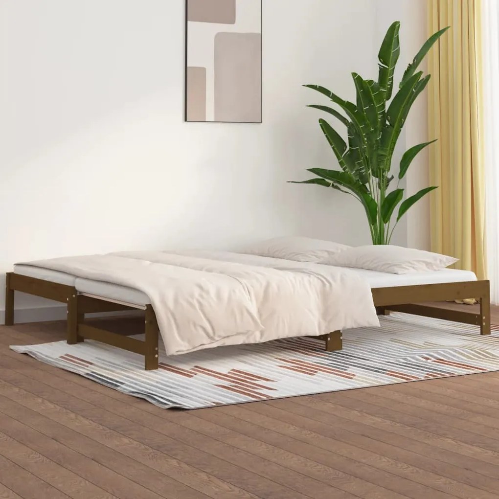 820440 vidaXL Pat de zi extensibil maro miere 2x(90x190) cm lemn masiv de pin