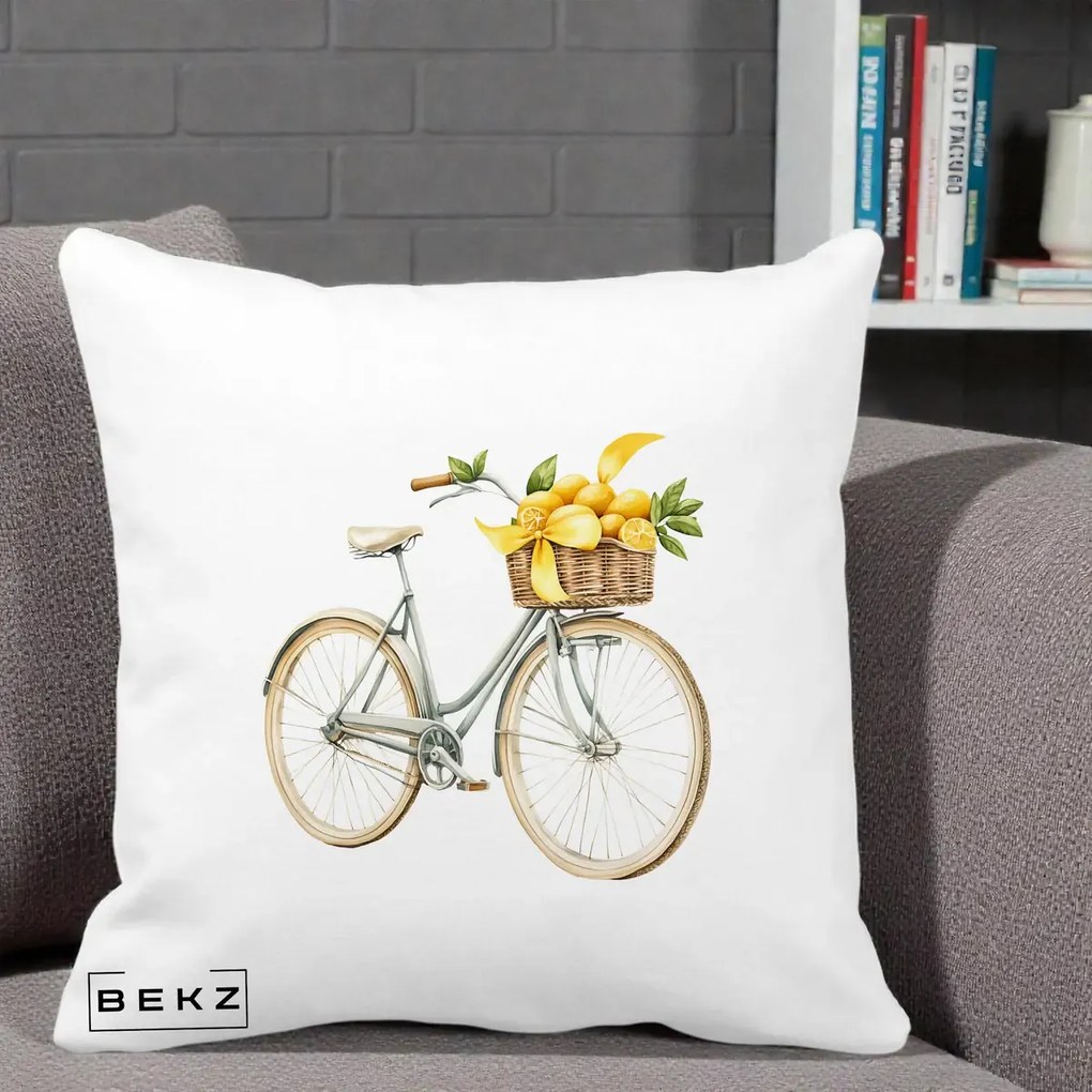Perna Decorativa Bicicleta cu Cos de Lamai Mediteranean, 40x40 cm, Alba Mata, Husa Detasabila, Perna Inclusa, BEKZ®
