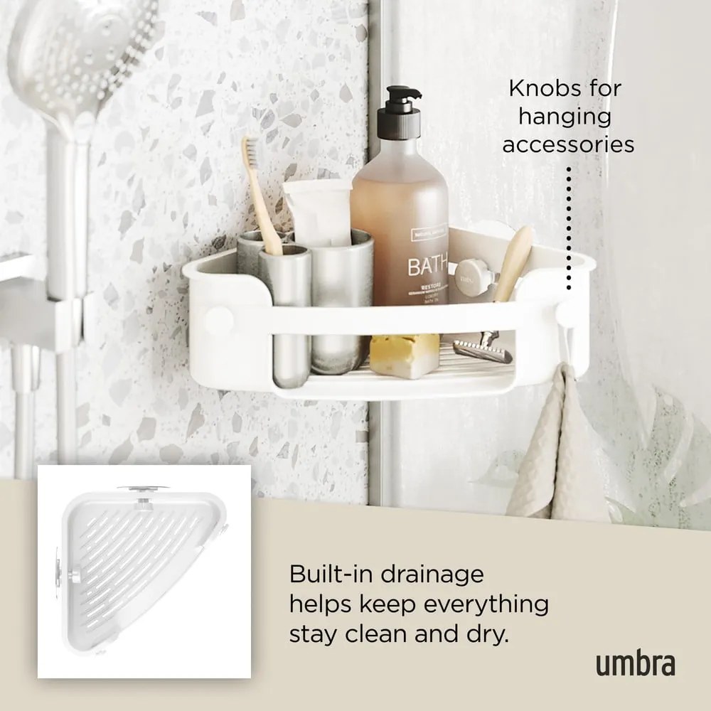 Raft pentru baie alb autoadeziv/pentru colț din plastic reciclat Flex – Umbra