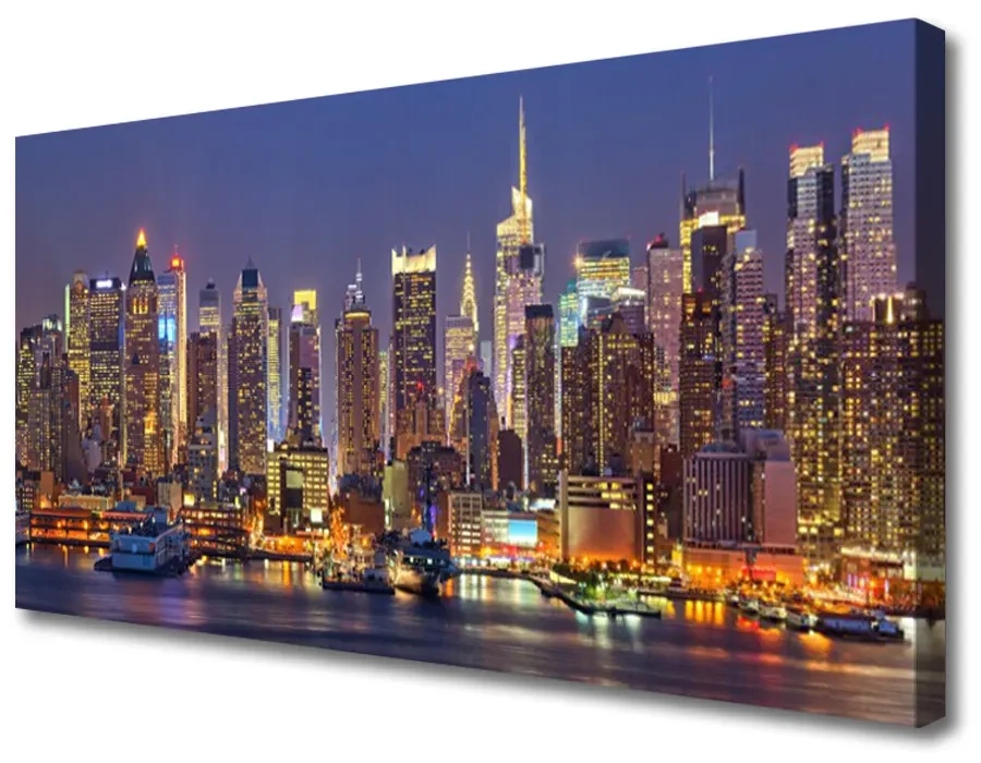 Tablou pe panza canvas Oraș Case Violet Galben Maro