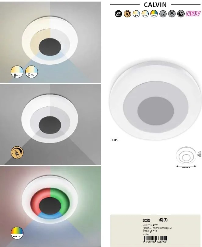 Plafoniera LED RGB cu telecomanda design modern Calvin 3015 RX