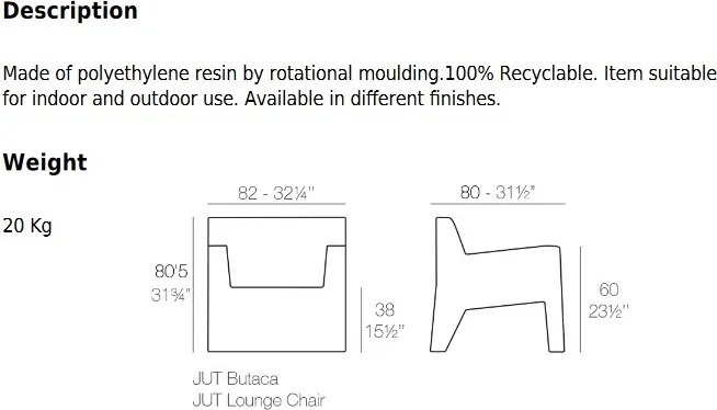 Fotoliu de exterior / interior design modern premium JUT LOUNGE CHAIR 44401 Vondom