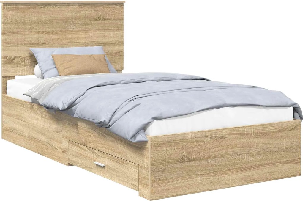 vidaXL Cadru de pat cu sertar Stejar Sonoma 100 x 200 cm Lemn compozit