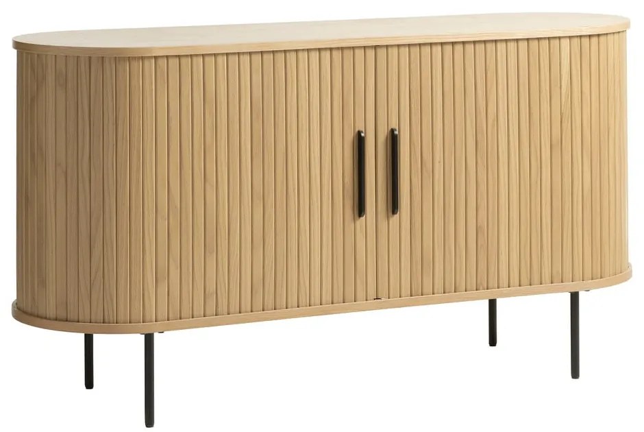 Comodă în culoare naturală joasă cu aspect de lemn de stejar cu ușă glisantă 140x76 cm Nola – Unique Furniture