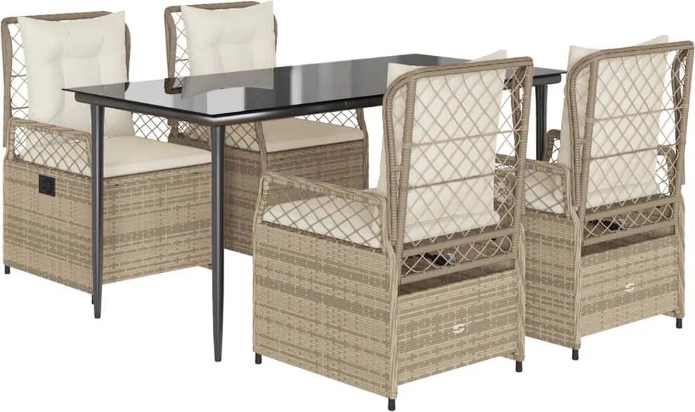 vidaXL Set mobilier de grădină cu perne, 5 piese, bej, poliratan
