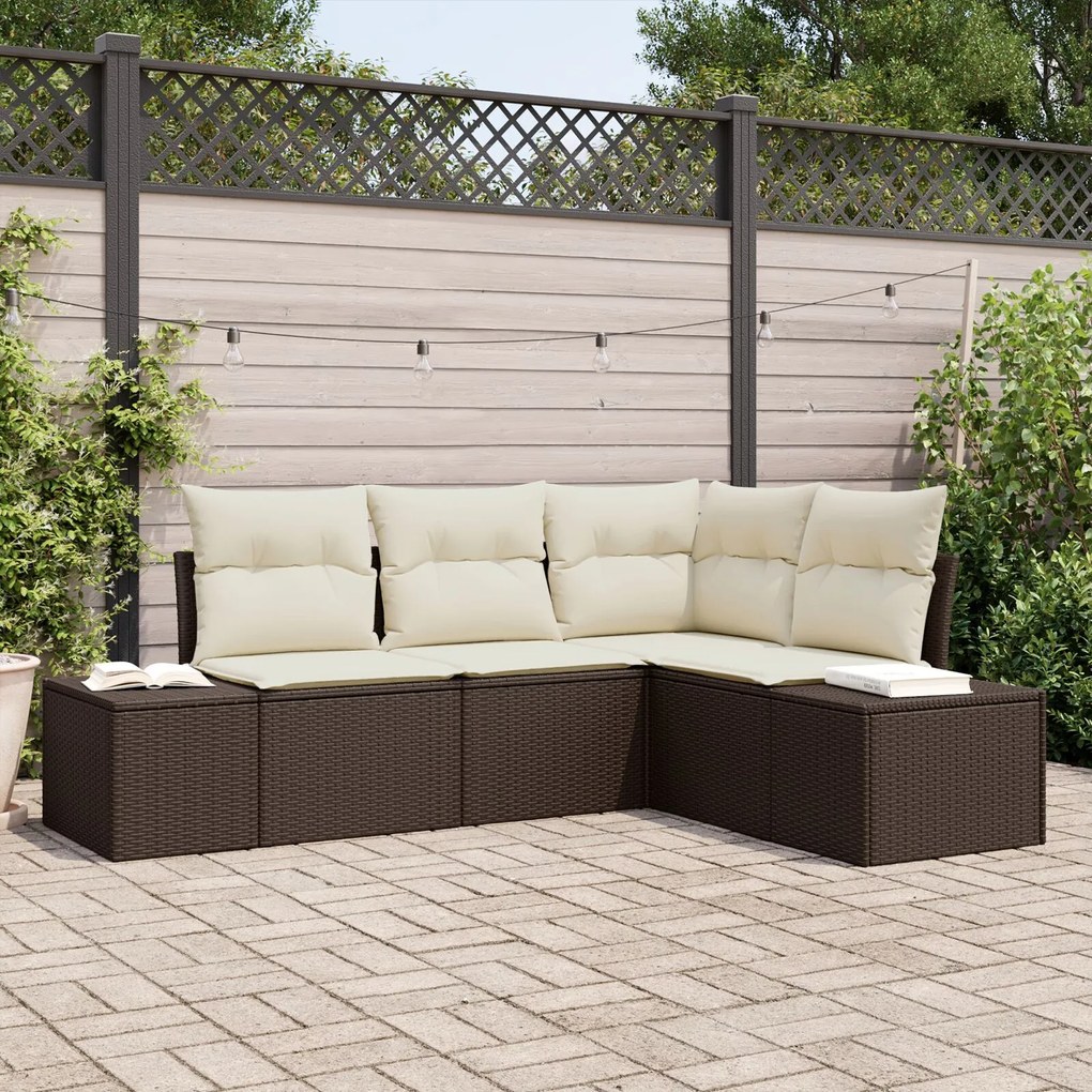 vidaXL Set de canapele pentru grădină 4 pcs Maro Rattan poli
