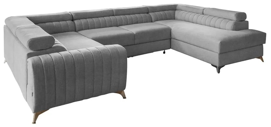 Colțar gri deschis extensibil/cu spațiu de depozitare (cu colț pe partea dreaptă/în formă de "U") Louis – ELTAP