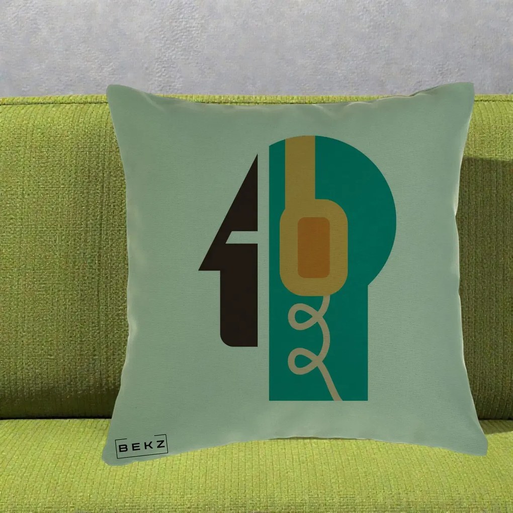 Perna Personalizata Retro Casti Muzicale, 40x40 cm, Verde, Husa Detasabila, Perna Inclusa, BEKZ®