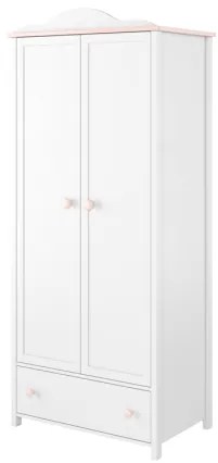 Dulap Lena Cu 2 Usi Si 1 Sertar, Alb Si Roz, 196 x 85 x 52 Cm