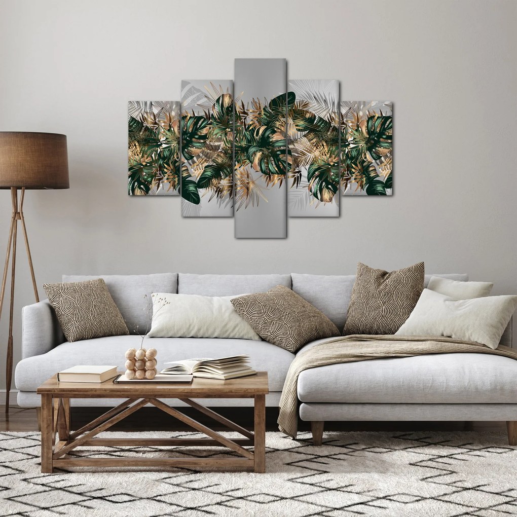 Tablou - Frunze tropicale, Galben - auriu (150x105 cm)