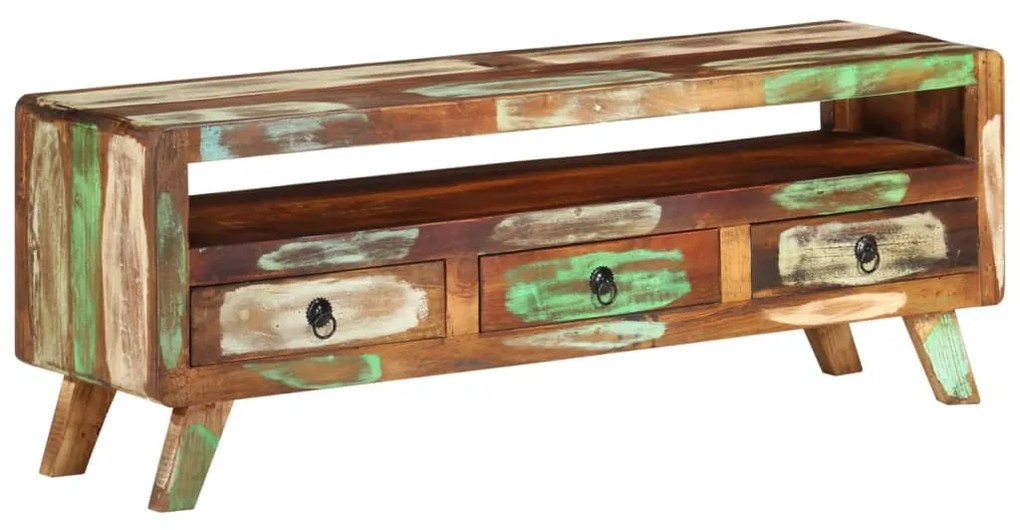 vidaXL Comodă TV, 110x30x40 cm, multicolor, lemn masiv reciclat