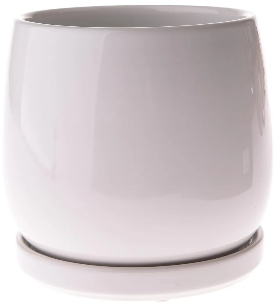 Ghiveci ceramic cu farfurie Sophistic alb, 15 x15,5 cm