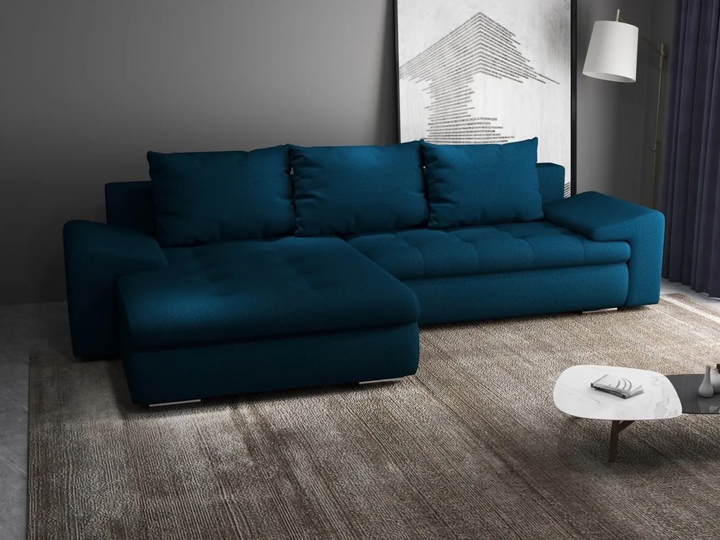 Colțar extensibil dumonde cu ladă de depozitare si sezut confortabil din spuma high-density, Leonardo Enjoy Petrol 260x185 cm