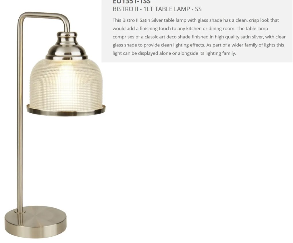 Veioza / Lampa de masa design clasic Bistro II argintiu satin EU1351-1SS SRT