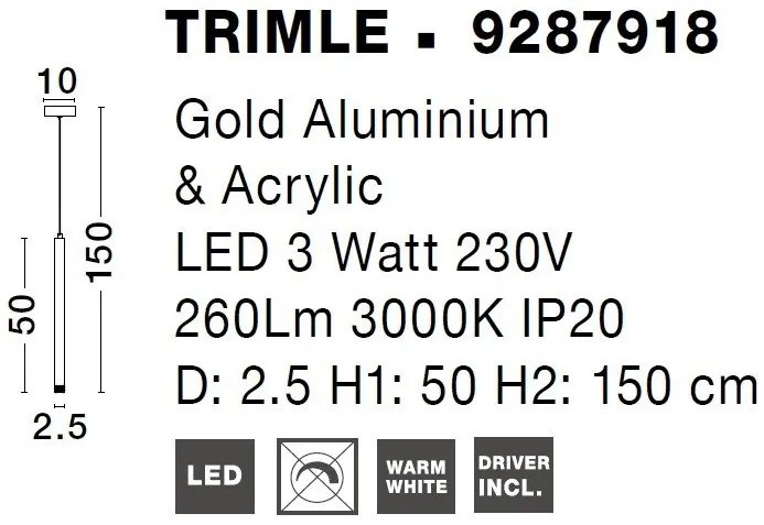 Pendul LED design modern Trimle auriu 2.5cm