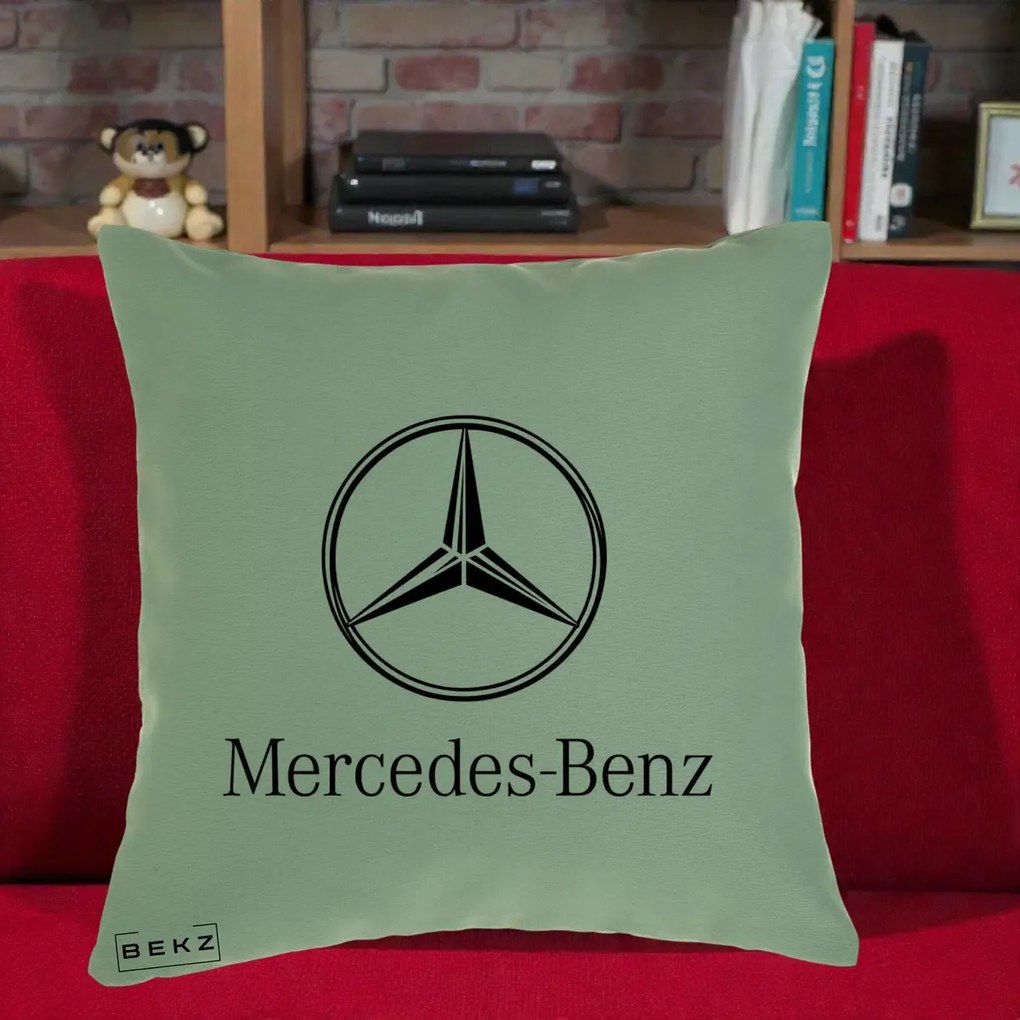 Perna Personalizata cu emblema Mercedes-Benz, 40x40 cm, Verde, Husa Detasabila, Perna Inclusa, BEKZ®