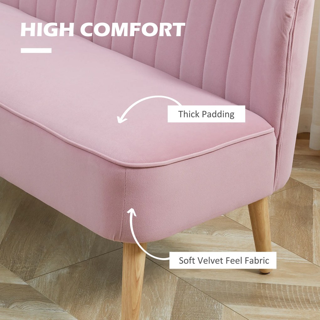 Sofa 2 locuri din stofa HOMCOM Canapea tapitata Canapea dubla Mobilier de living Canapea din lemn Material textil moale Spuma de poliester Roz 117 x 56,5 x 77 cm | Aosom Romania