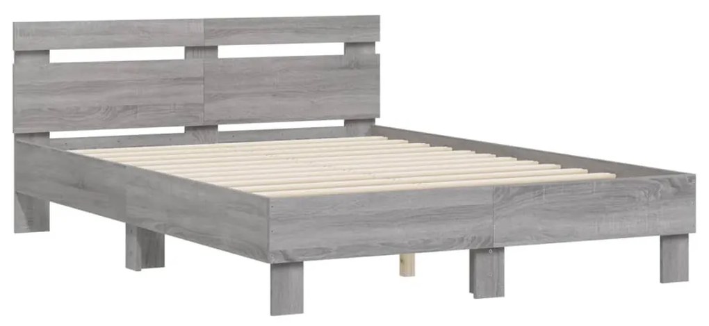 3207446 vidaXL Cadru de pat cu tăblie, gri sonoma, 135x190 cm, lemn prelucrat