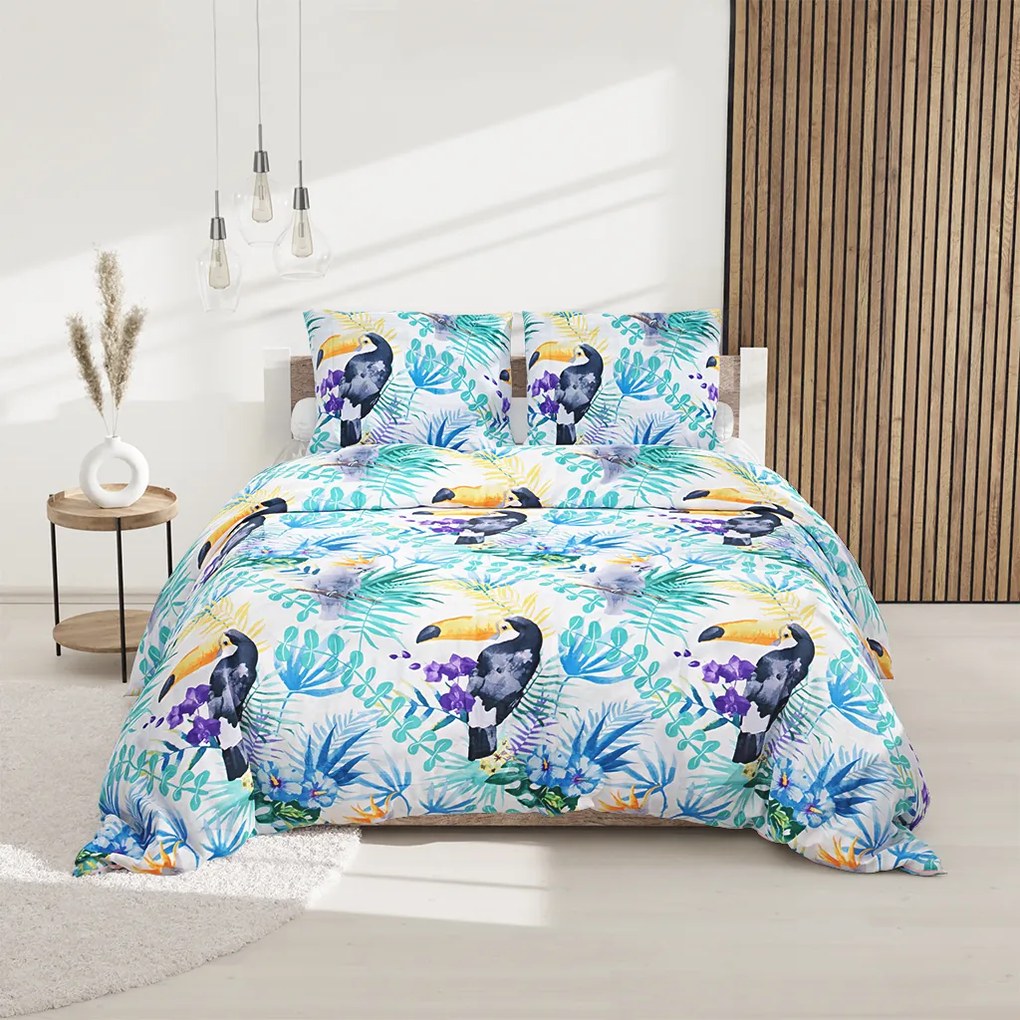 Lenjerie de pat din microfibra verde, PARROT AND TOUCAN