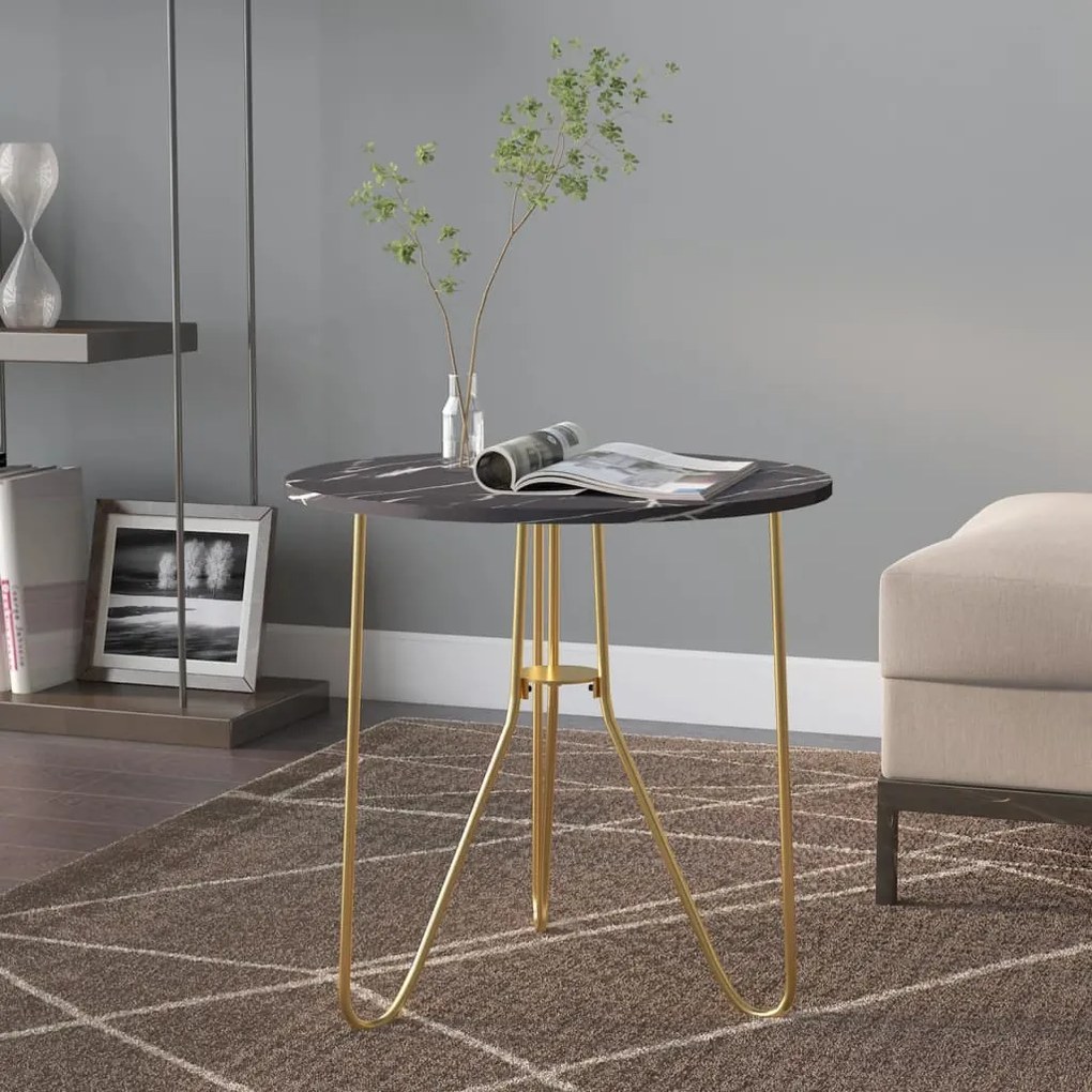331672 vidaXL Masă de ceai, auriu și marmură neagră, 48 cm, MDF și fier