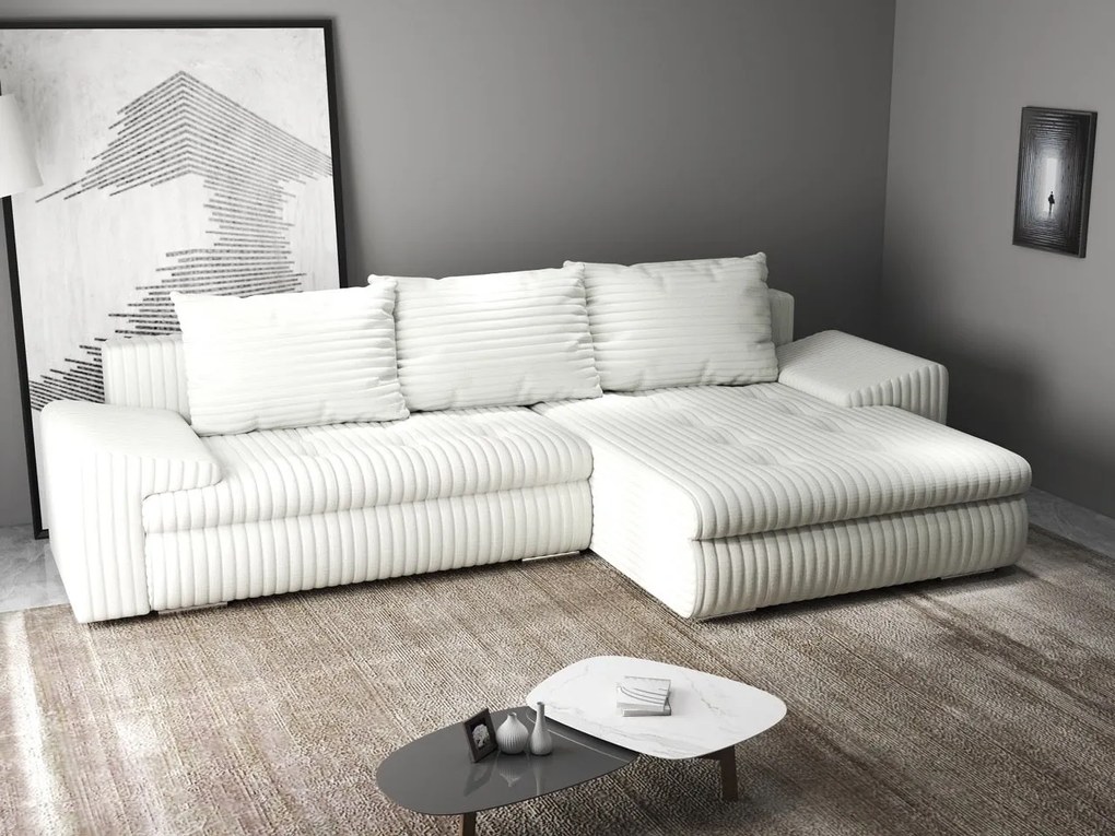 Colțar extensibil dumonde cu ladă de depozitare si sezut confortabil din spuma high-density, Leonardo Ambience Ivory 260x185 cm II