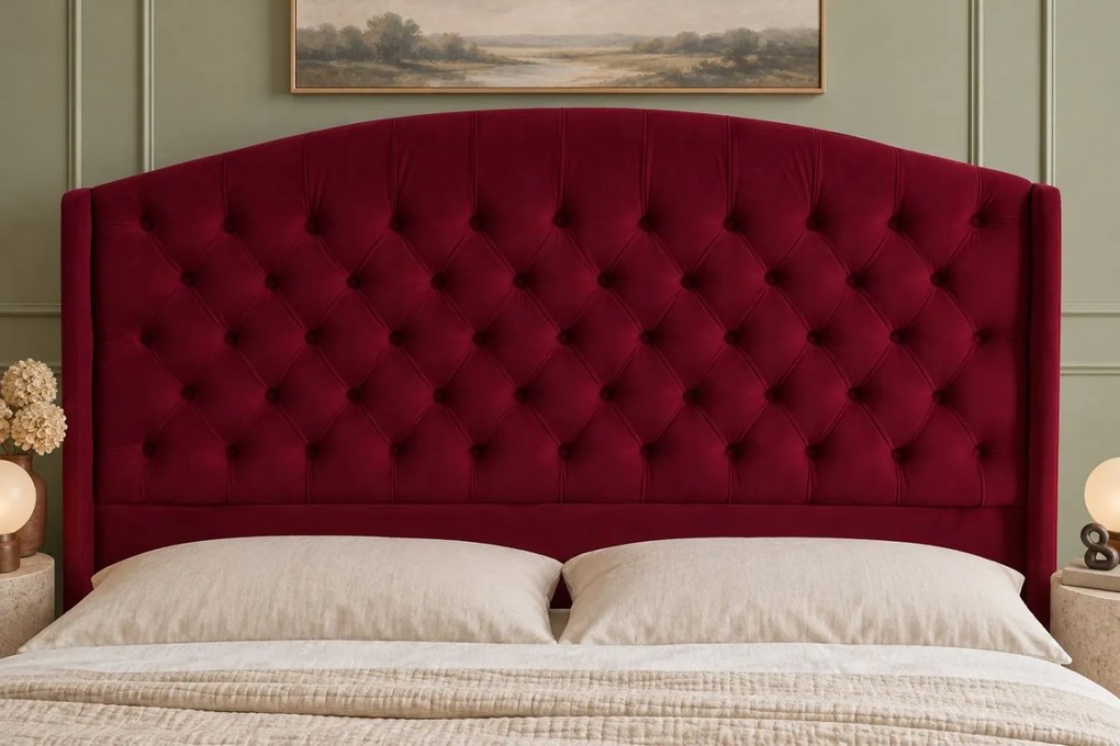 Pat tapițat Lunara Deluxe 160×200 cm, vișiniu, cu ladă de depozitare
