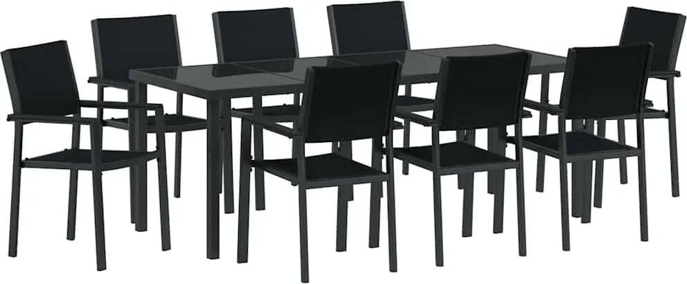 vidaXL Set de masă pentru grădină 9 pcs Negru