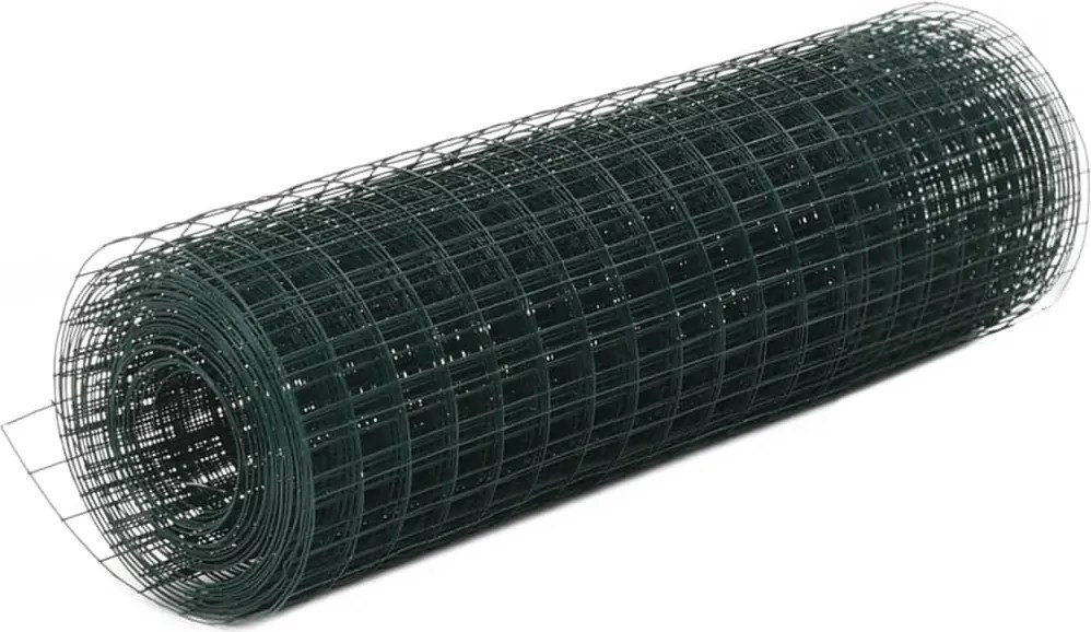 vidaXL Plasă de sârmă găini, verde, 25 x 0,5 m, oțel cu înveliș PVC