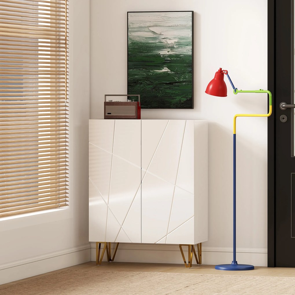 HOMCOM Dulap pentru încălțăminte cu 2 uși, raft pentru pantofi, depozitare cu 3 rafturi reglabile 72 x 31,5 x 95 cm, Alb | Aosom Romania