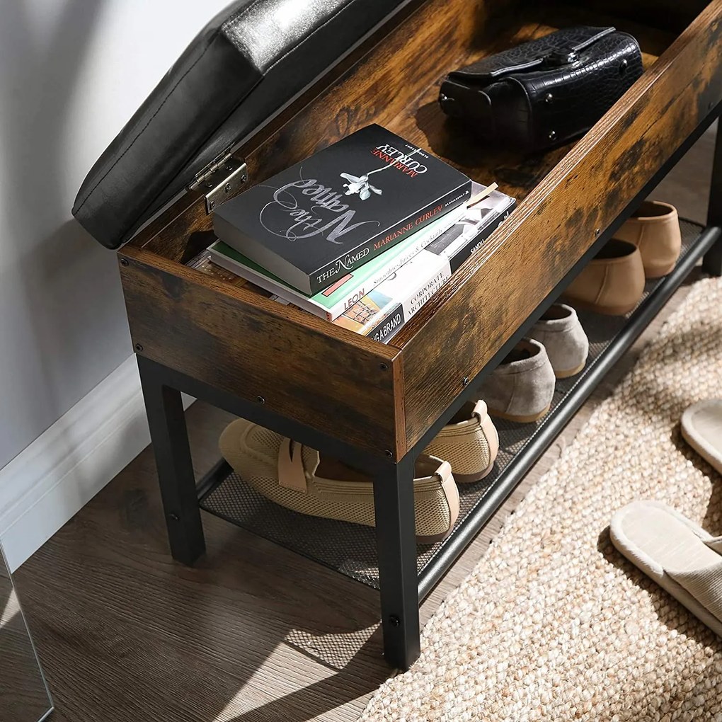 Banca cu suport pentru pantofi TAYLOR 70x30 cm, rustic maro/negru