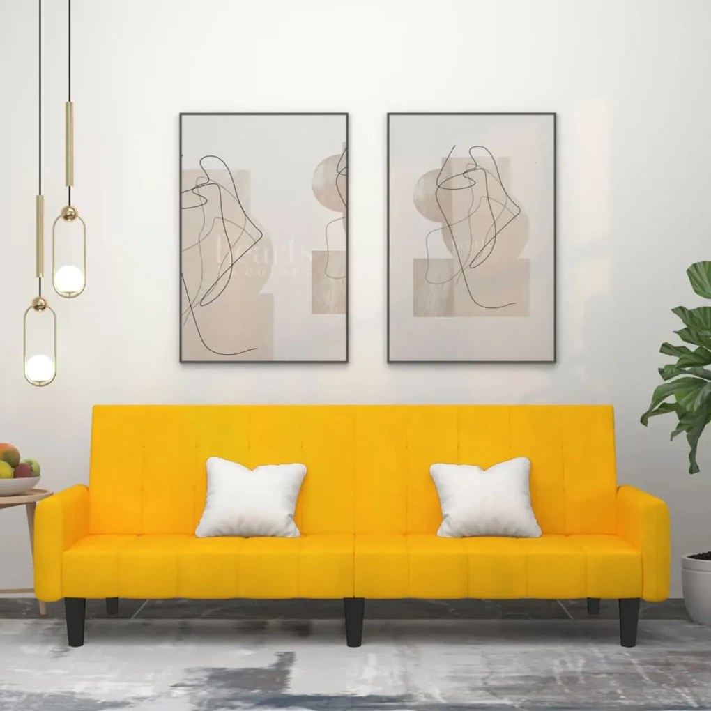 337386 vidaXL Canapea extensibilă cu 2 locuri, galben, catifea
