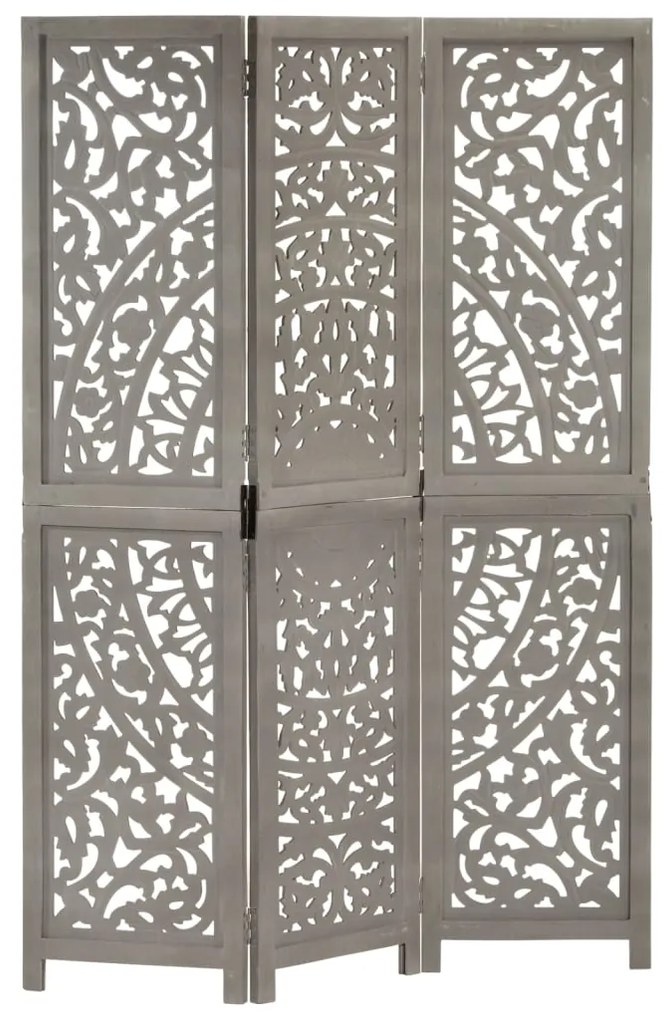 Paravan cameră sculptat manual 3 panouri gri 120x165 cm mango