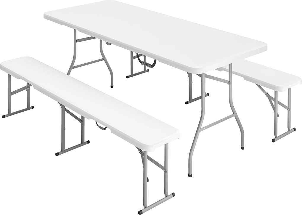 Outsunny Set Masă de Camping Pliabilă cu 2 Scaune, 180x74x74 cm, Alb | Aosom Romania