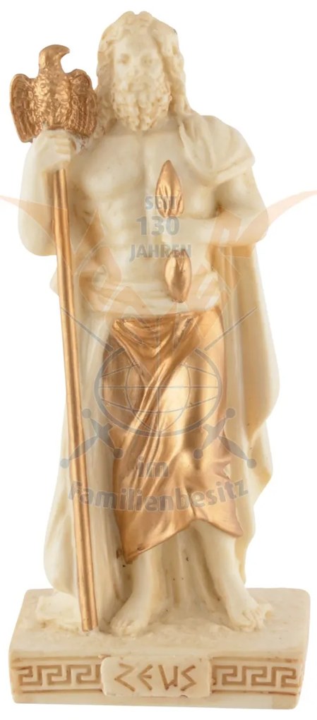 Mini statueta rasina cu finisaj alb marmura, mitologia greaca, Zeus, regele zeilor