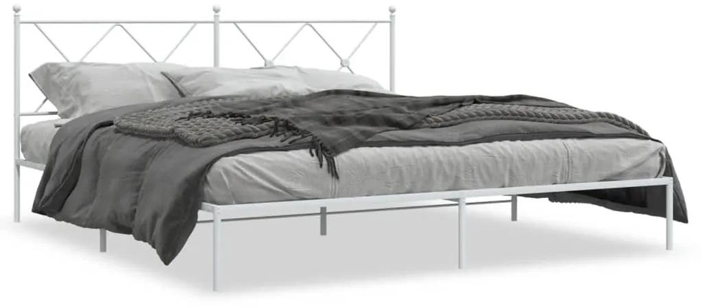376555 vidaXL Cadru de pat metalic cu tăblie, alb, 180x200 cm