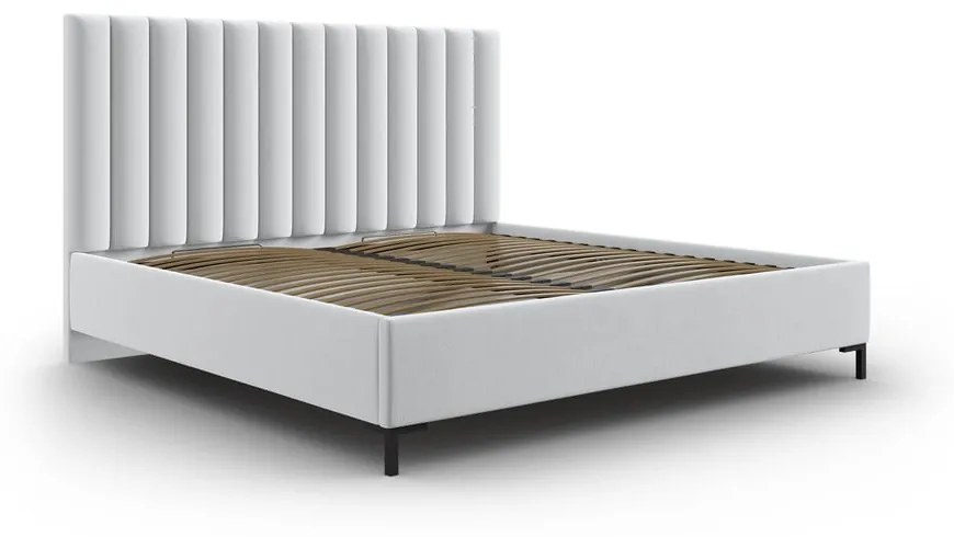 Pat matrimonial gri deschis tapițat cu spațiu de depozitare și somieră 140x200 cm Casey – Mazzini Beds