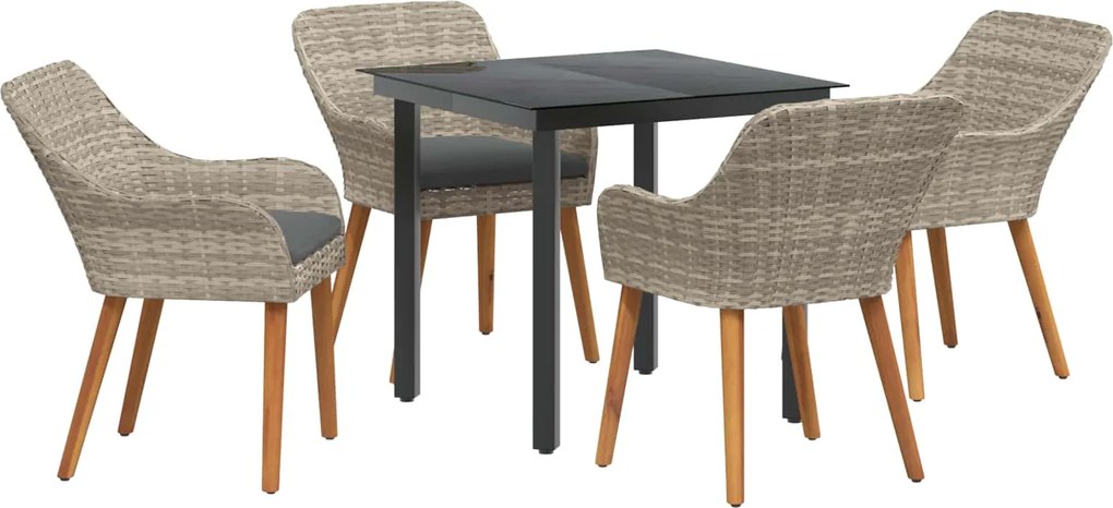 vidaXL Set de masă pentru grădină cu pernă 5 pcs Gri deschis poliratan