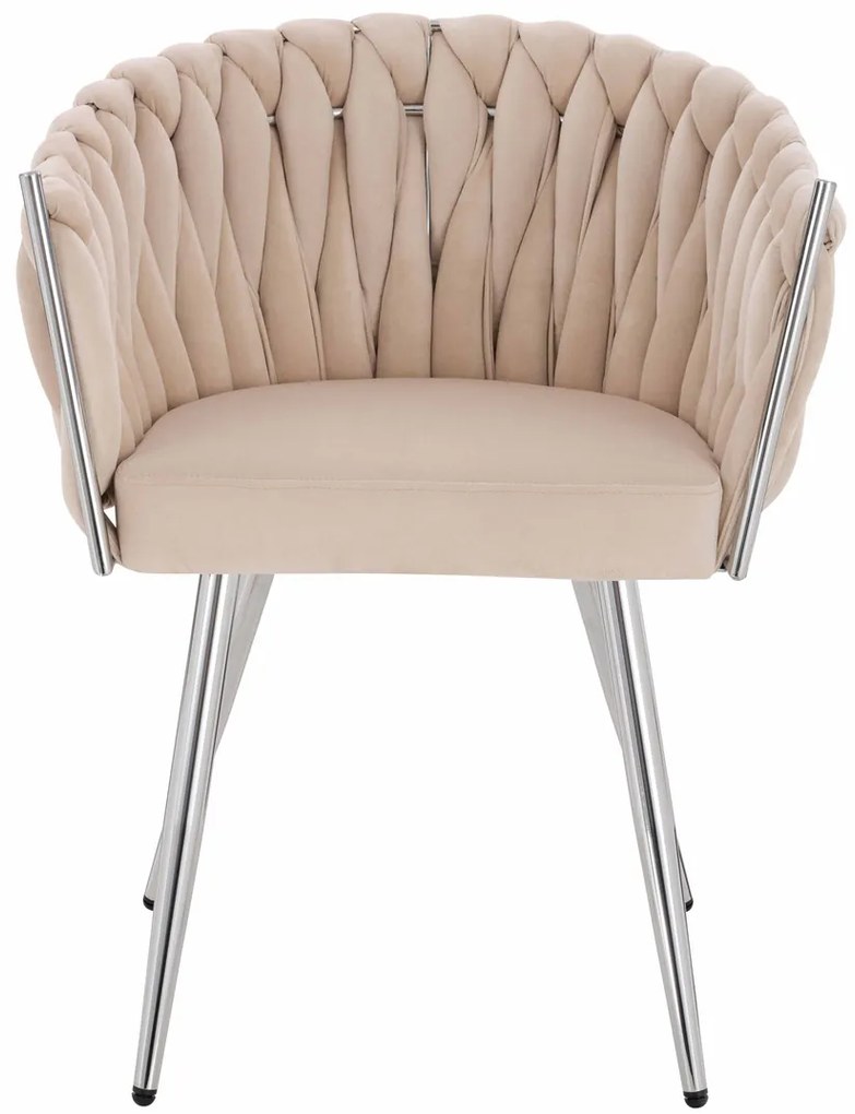 HR750 Scaun cu picioare Cromata Crem din Catifea