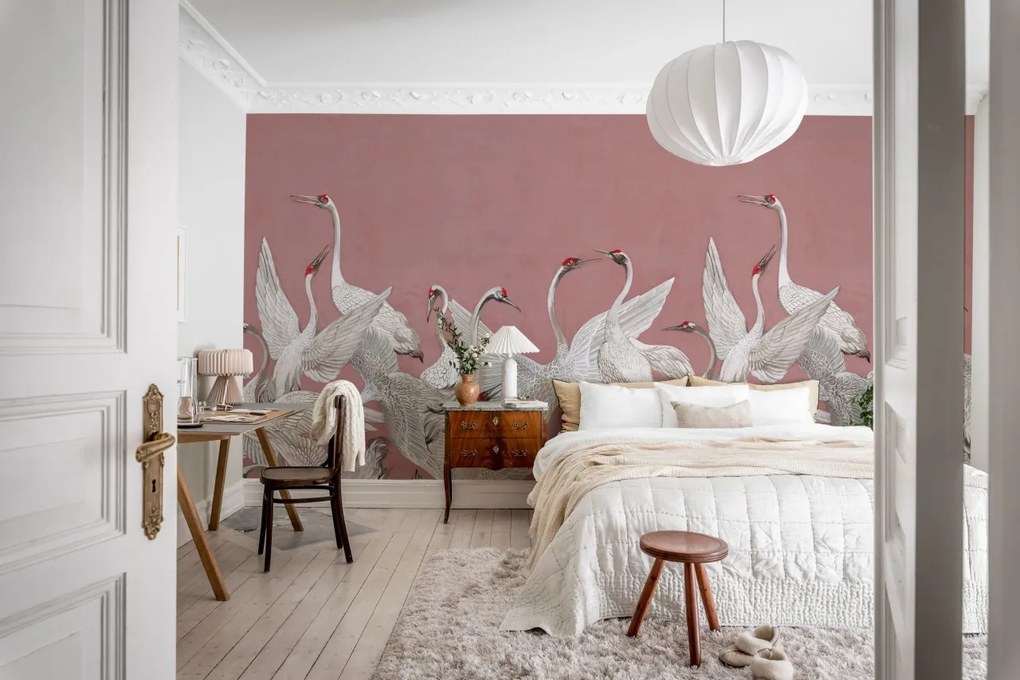 Tapet Soaring Cranes, Pink, Rebel Walls